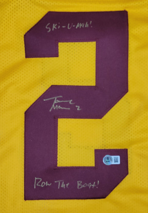 Tanner Morgan Signed Player Gold Football Jersey w/ Inscriptions
