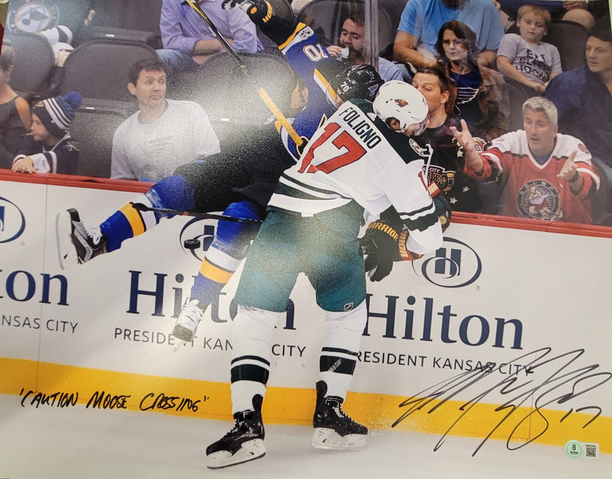 Marcus Foligno Signed 16x20 "Caution Moose Crossing"