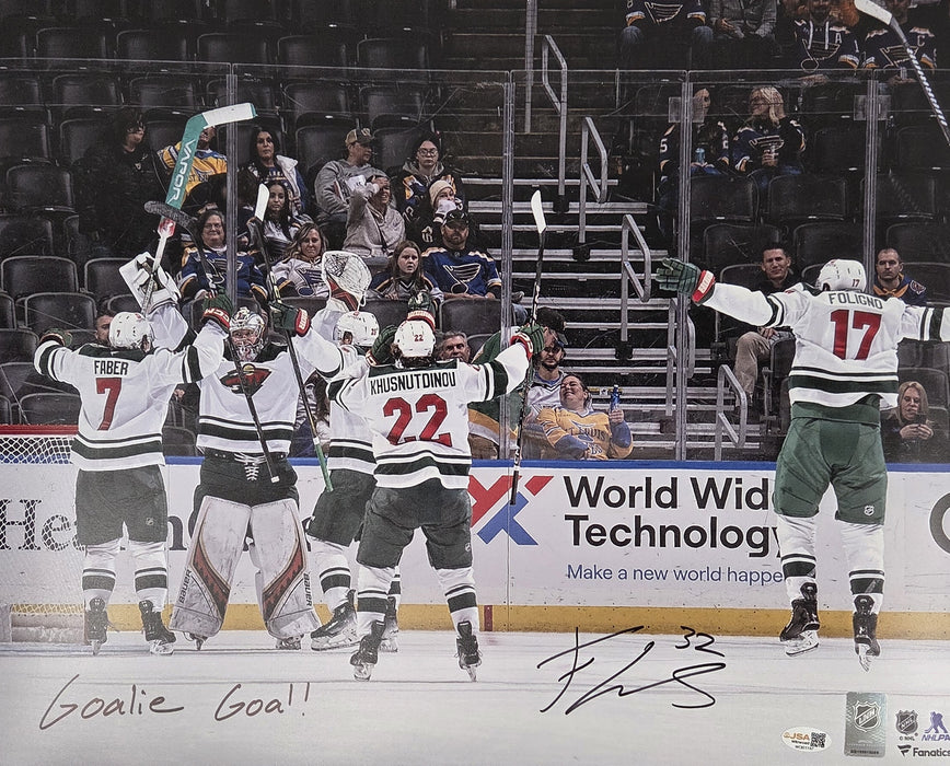 Filip Gustavsson Signed 16x20 w/ Inscription 'Goalie Goal!'