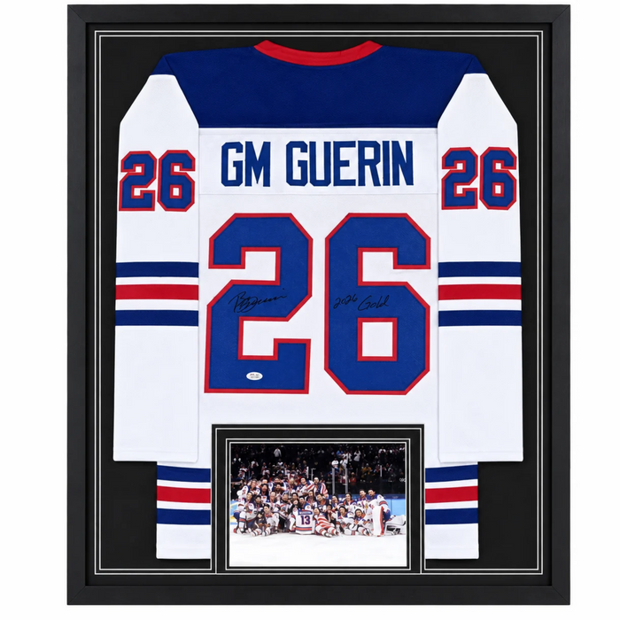 Bill Guerin Signed & Professionally Framed White USA Player Hockey Jersey w/ Inscription '2026 Gold!'