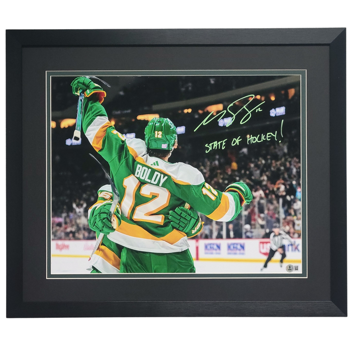 Matt Boldy Signed, Inscribed & Professionally Framed 16x20 w/ Inscription 'State of Hockey'