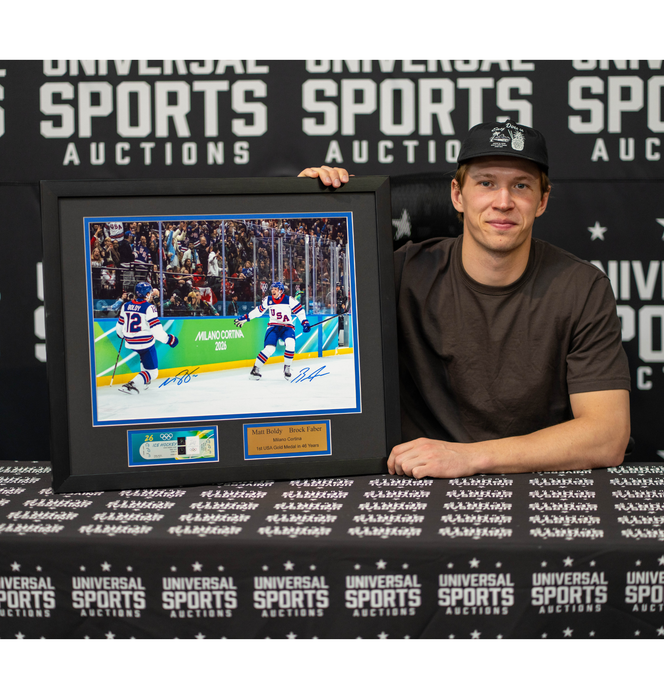 Matt Boldy & Brock Faber Signed & Professionally Framed 'USA Celebration' 16x20 Photo w/ Replica Ticket