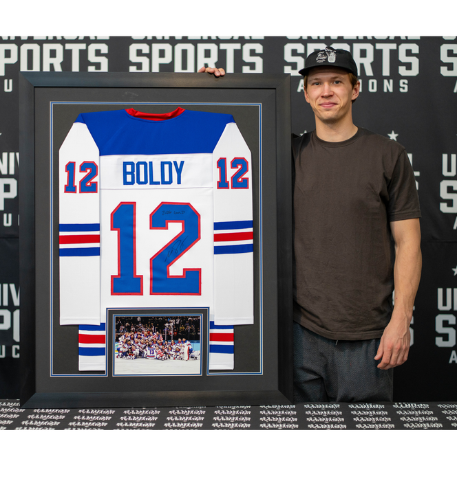 Matt Boldy Signed & Professionally Framed White USA Player Hockey Jersey
