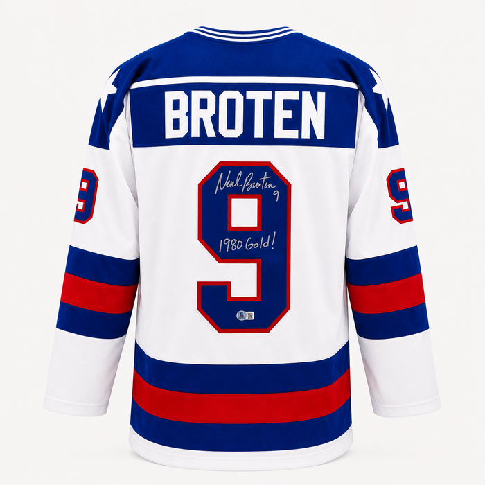Neal Broten Signed White 1980 USA Player Hockey Jersey w/ Inscription