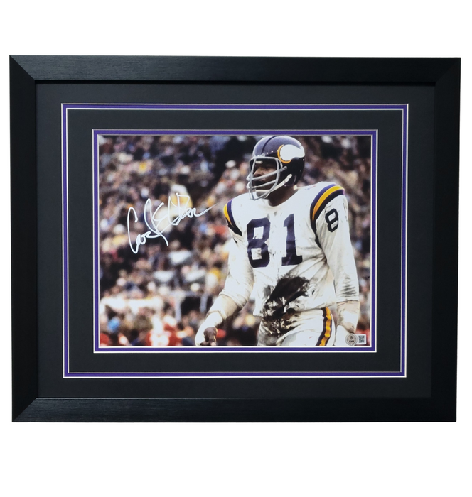 Carl Eller Professionally Framed Autographed Close-up in White 11x14 Photo #1 w/ HOF 04