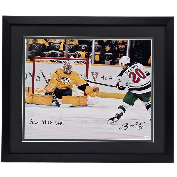 Blake Coleman Signed & Professionally Framed 16x20 Photo w/ Inscription 'First Wild Goal'
