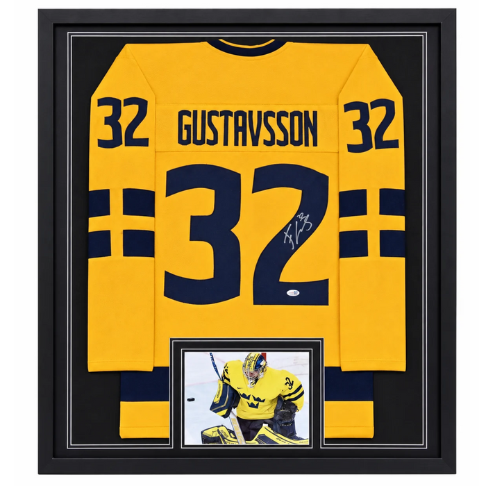 Filip Gustavsson Signed & Professionally Framed Sweden Player Hockey Jersey