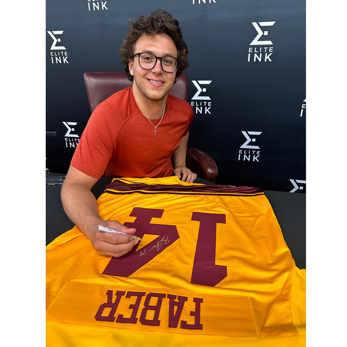 Brock Faber Signed Player Gold College Hockey Jersey
