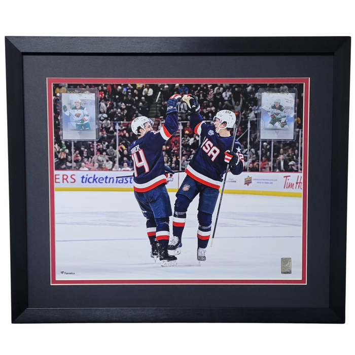Brock Faber & Matt Boldy Professionally Framed 16x20 Tribute Rookie Card Display #2