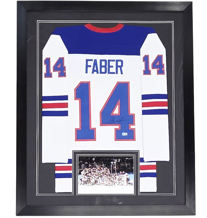 Brock Faber Signed & Professionally Framed White USA Player Hockey Jersey
