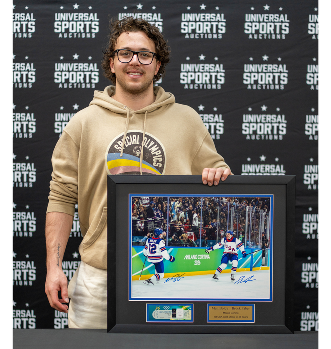Matt Boldy & Brock Faber Signed & Professionally Framed 'USA Celebration' 16x20 Photo w/ Replica Ticket