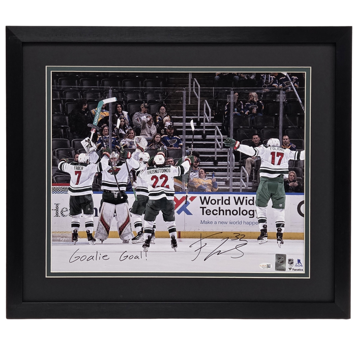 Filip Gustavsson Signed & Professionally Framed 16x20 Photo w/ Inscription 'Goalie Goal!'