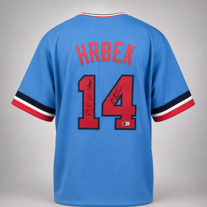 Kent Hrbek Signed Player Light Blue Jersey w/ Inscriptions