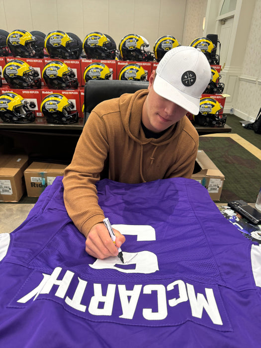 JJ McCarthy Signed Purple Player Football Jersey