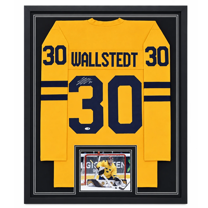Jesper Wallstedt Signed and Professionally Framed Sweden Player Hockey Jersey