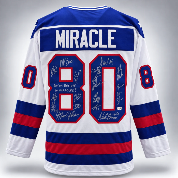 1980 USA Miracle On Ice Signed White Player Hockey Jersey- 17 Signatures w/ 1 Inscription