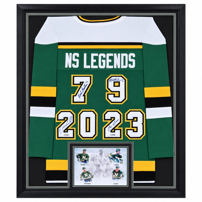 North Star Legends Signed & Professionally Framed Green Player Hockey Jersey