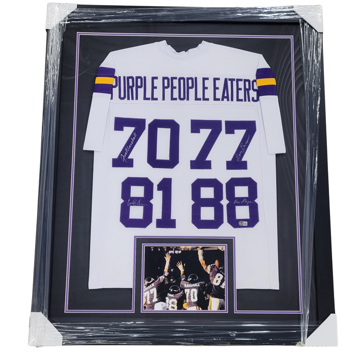 Purple People Eaters Signed & Professionally Framed Player White Football Jersey
