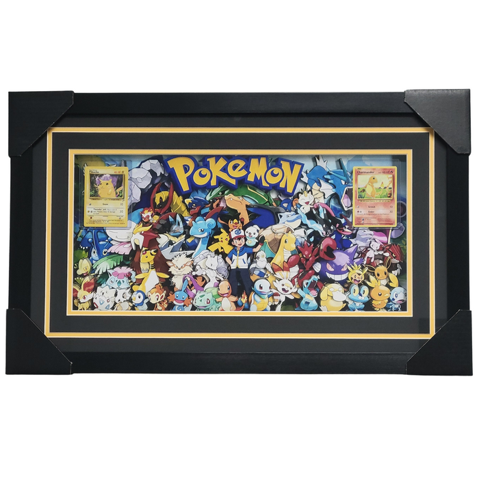 Pokemon Professionally Framed 10x20 Display w/ 2 Cards