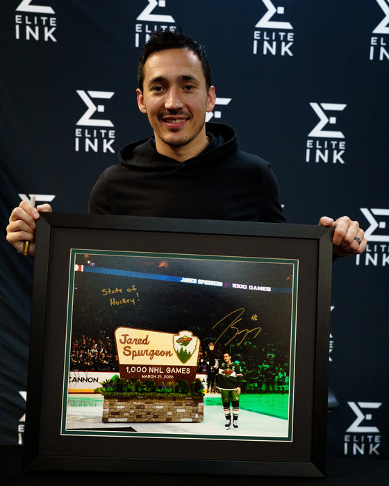 Jared Spurgeon Signed, Inscribed & Professionally Framed 16x20 Photo #1