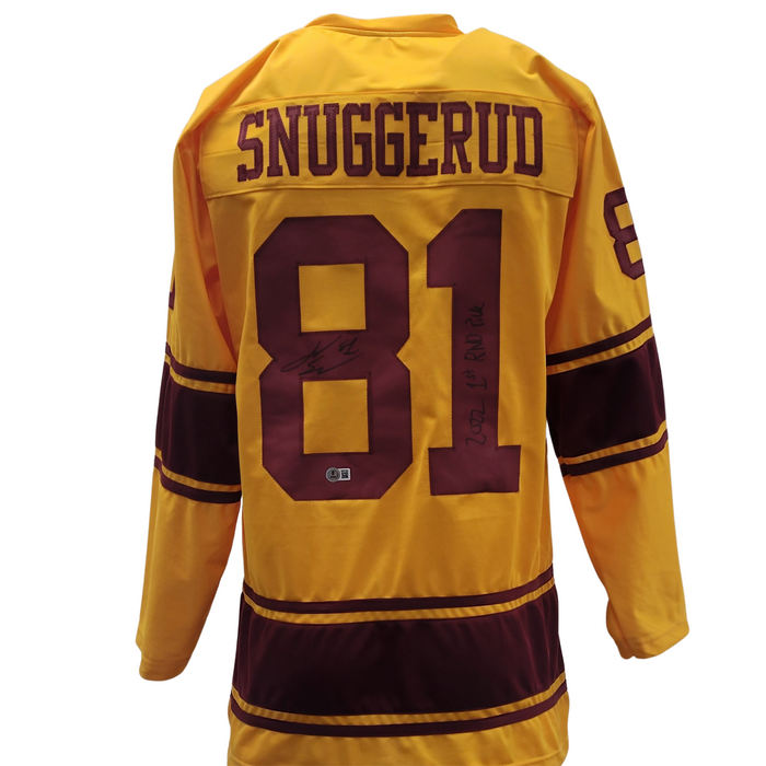 Jimmy Snuggerud Signed & Inscribed Player Gold College Hockey Jersey