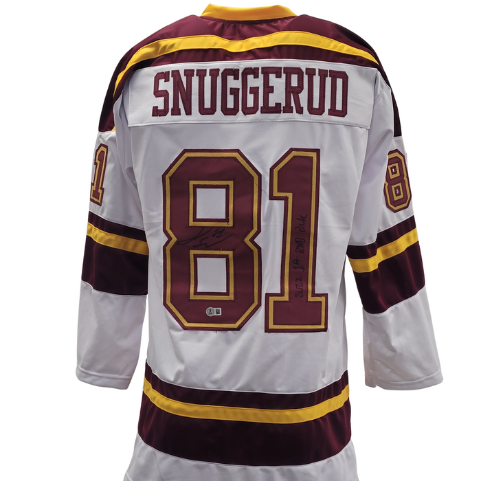 Jimmy Snuggerud Signed & Inscribed Player White College Hockey Jersey