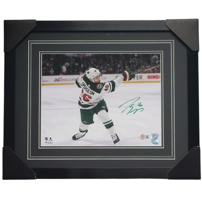 Jared Spurgeon White Jersey Signed & Professionally Framed 11x14 Photo