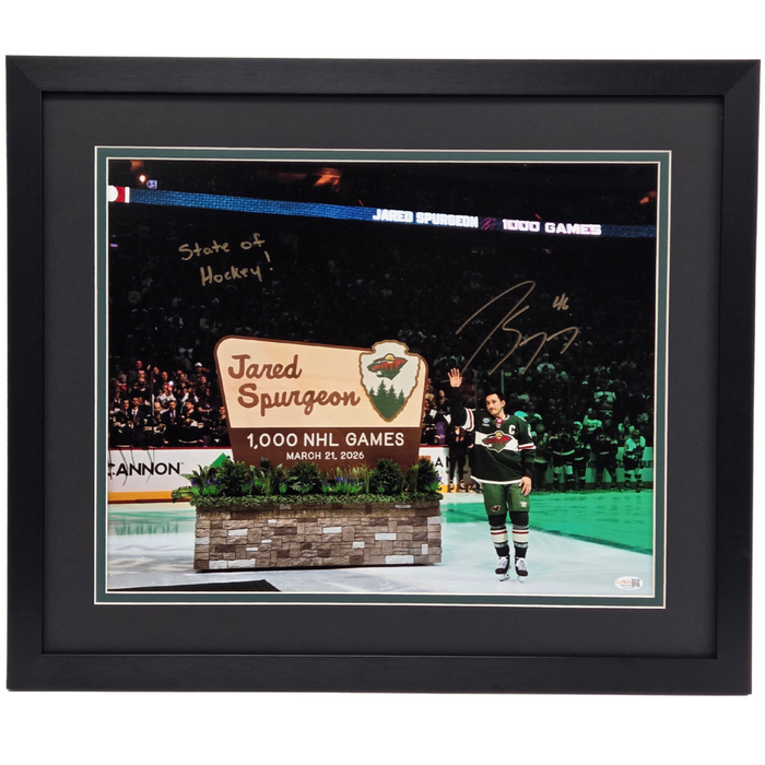 Jared Spurgeon Signed, Inscribed & Professionally Framed 16x20 Photo #1