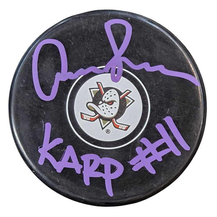 Aaron Schwartz 'Dave Karp'  Mighty Ducks Signed Puck